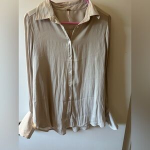 Free People Beige Striped Button-Down Shirt